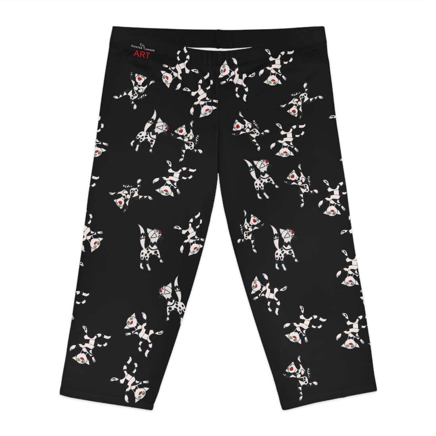 Women's Capri Leggings (AOP) -  Motiv: viele Katzen T3, schwarz