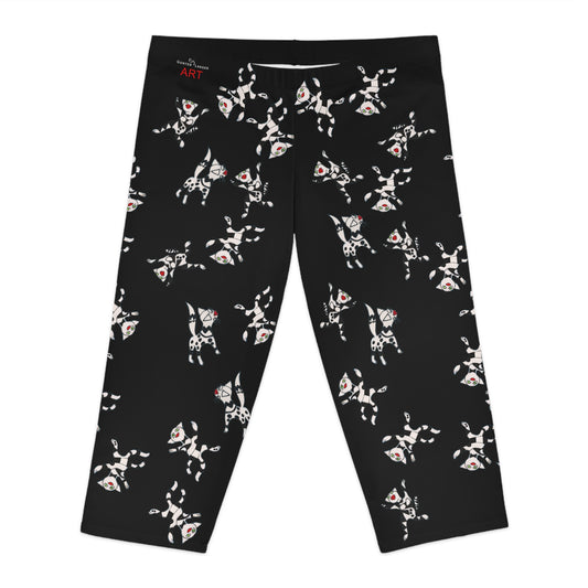 Women's Capri Leggings (AOP) -  Motiv: viele Katzen T3, schwarz