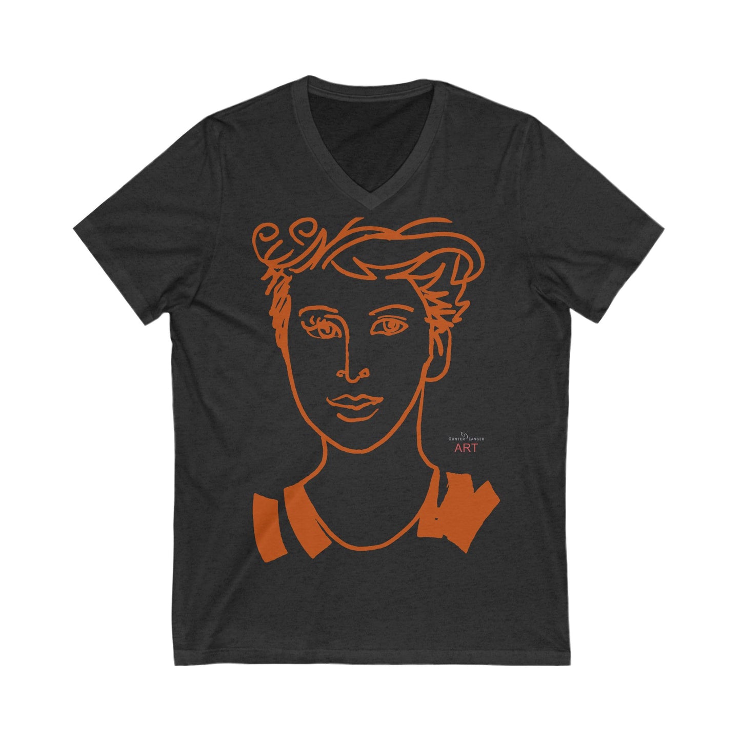 Unisex Jersey Short Sleeve V-Neck Tee - Motiv: Front Lars orange-braun