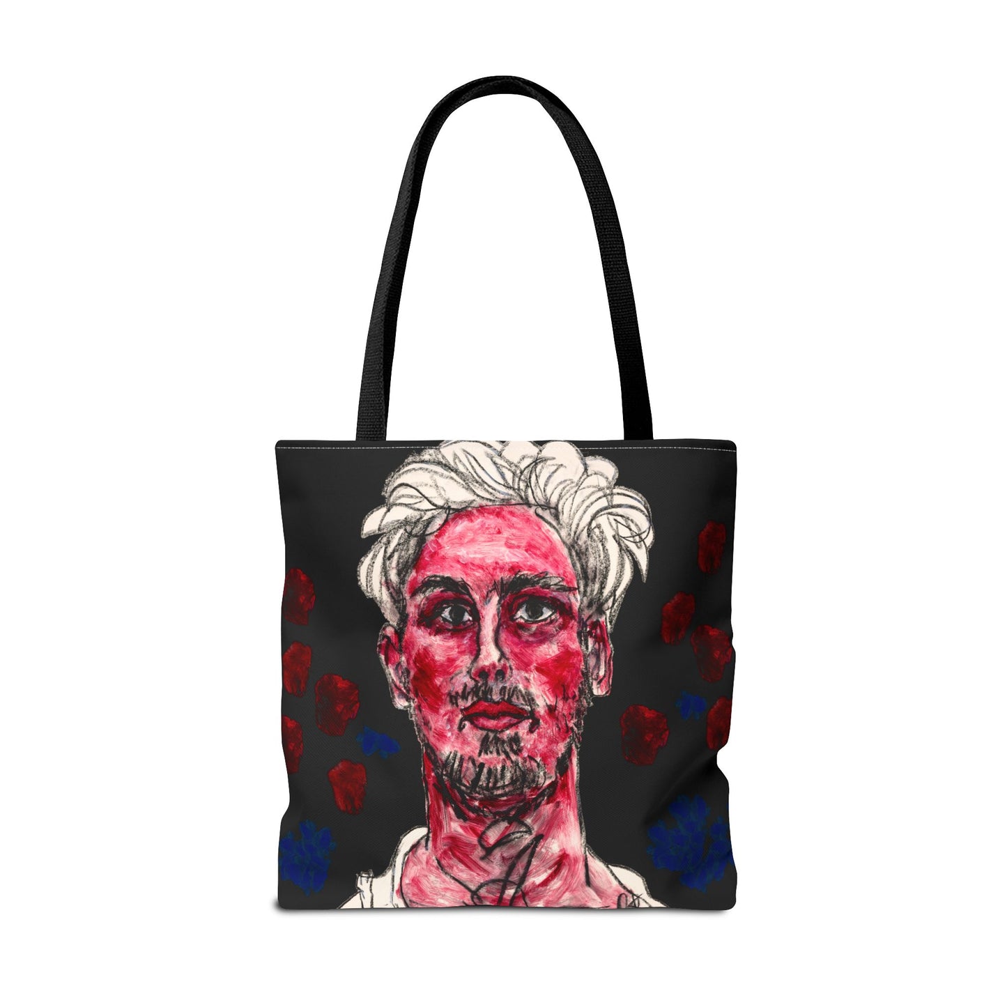 Tote Bag (AOP) - Motiv: Florian rote und blaue Punkte auf schwarz