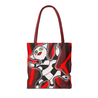 Tote Bag (AOP) - Motiv: Mikado Rot, mit Katze schwebt