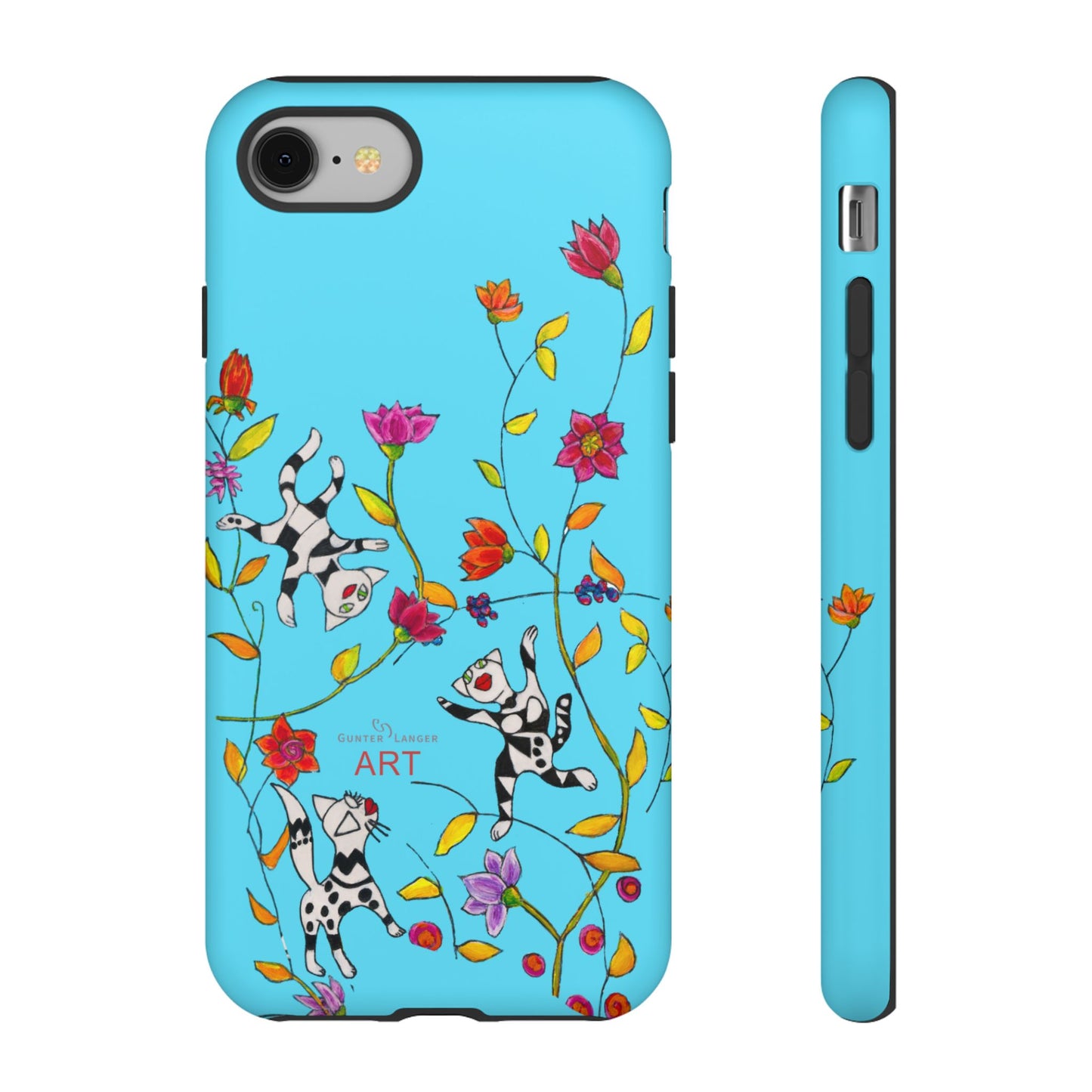 Tough Cases - iPhone - Motiv: Karierte Katzen, blau