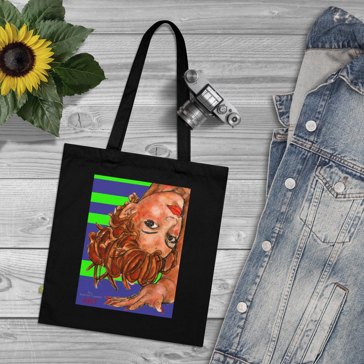 Organic Cotton Tote Bag - Motiv: Sylvia (violett),  einseitig bedruckt, H 30 cm