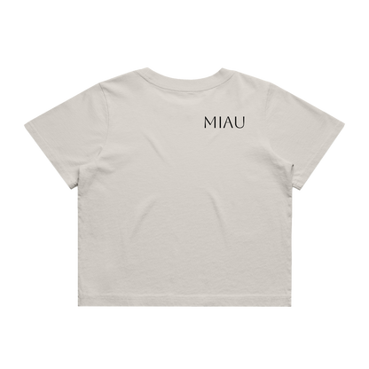 Women's Heavy Faded Crop Tee - Motiv: Miau,  klein, H 8 cm