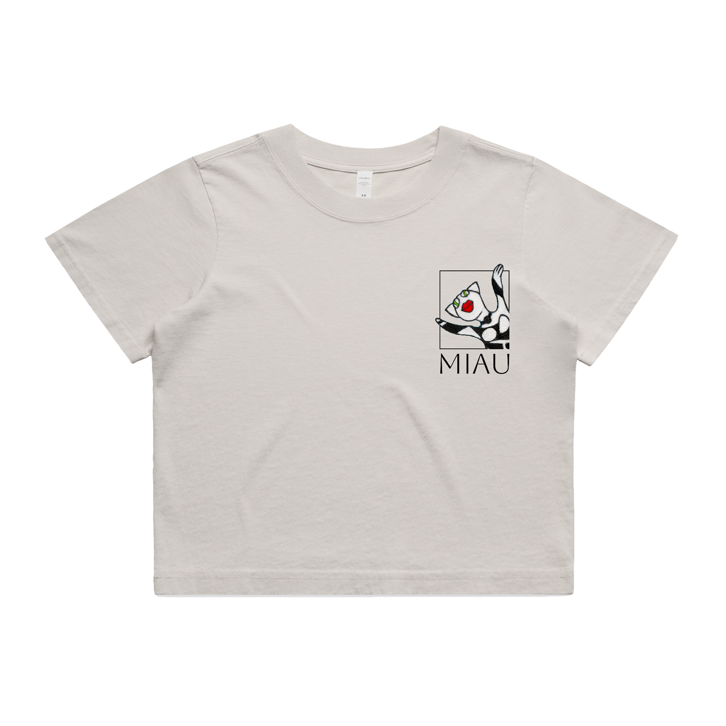 Women's Heavy Faded Crop Tee - Motiv: Miau,  klein, H 8 cm