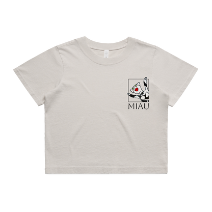 Women's Heavy Faded Crop Tee - Motiv: Miau,  klein, H 8 cm