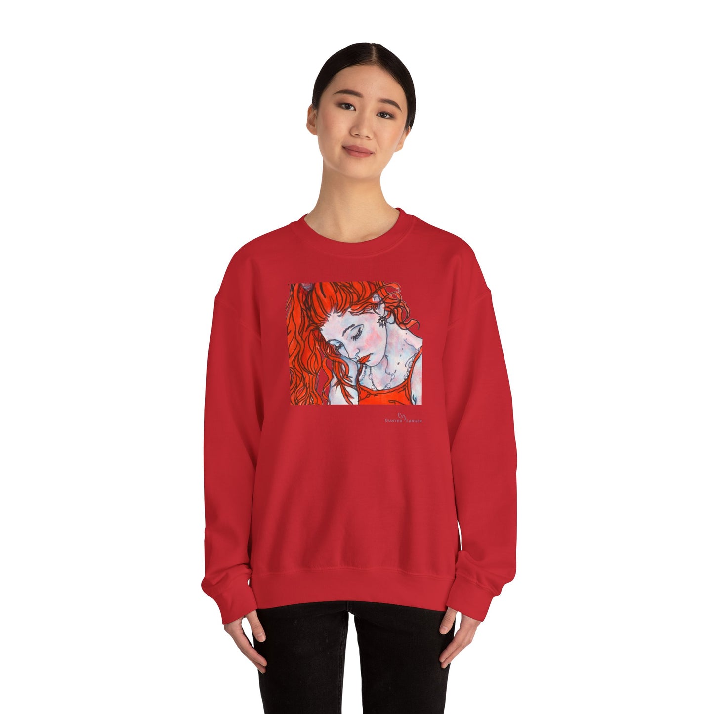 Unisex Heavy Blend™ Crewneck Sweatshirt - Motiv: Front Julia (Ausschnitt, 21,5 cm) & Rückseite Julia, H 43 cm