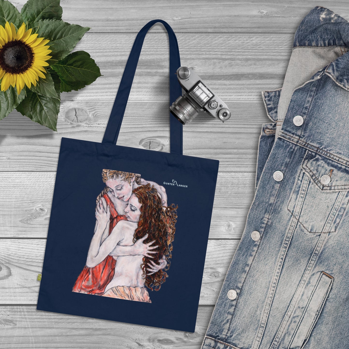 Organic Cotton Tote Bag - Motiv: Bei dir & Hanna, zweiseitig bedruckt, H30 cm