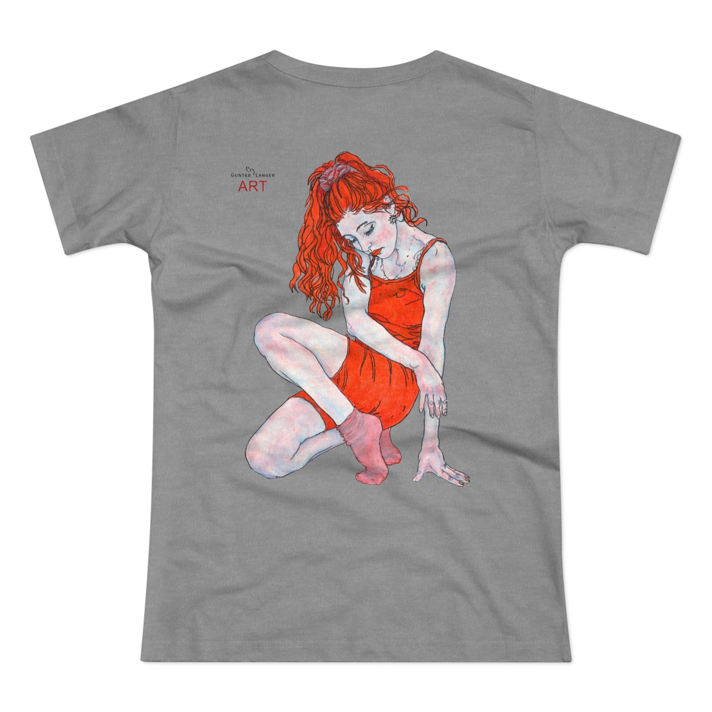 Single Jersey Women's T-shirt - hell - Motiv:  Front Julia, Ausschnitt 6,7 cm & Rückseite Julia, H 37 cm