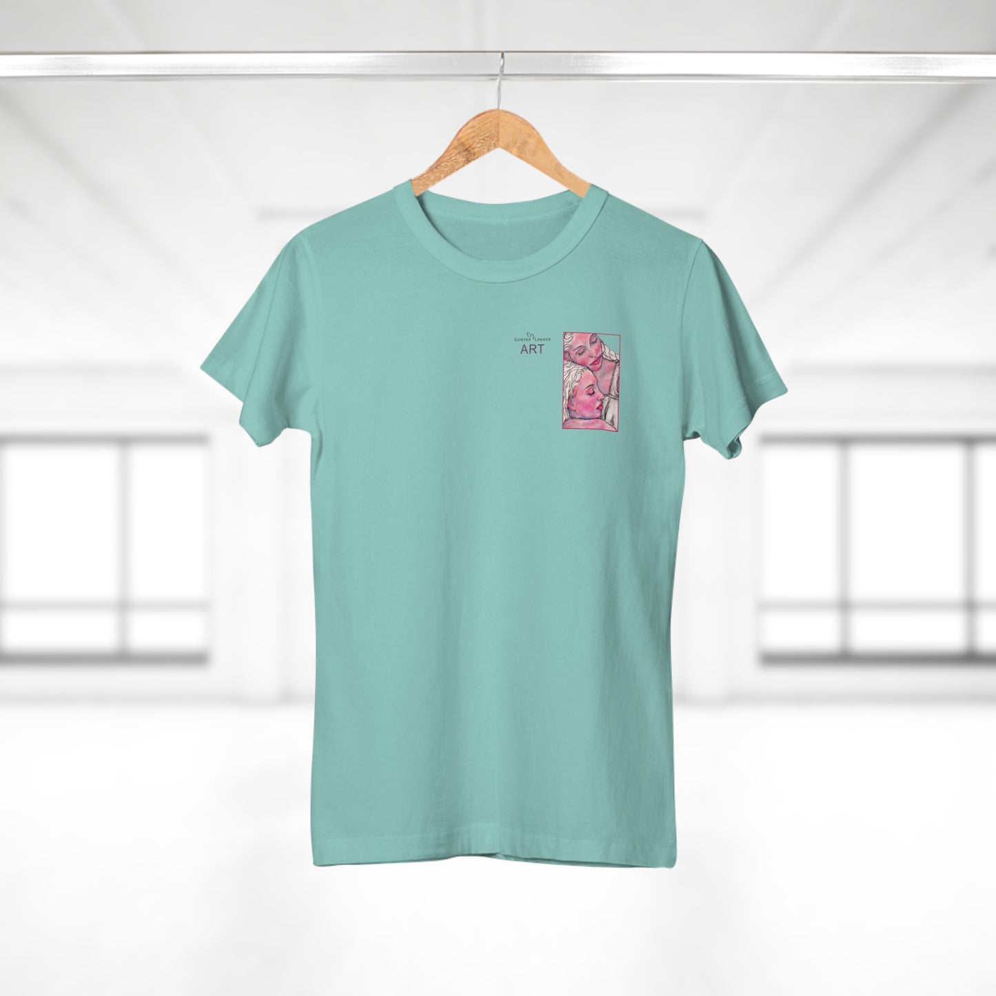 Single Jersey Women's T-shirt - hell - Motiv: Zuflucht, Ausschnitt, H 10 cm
