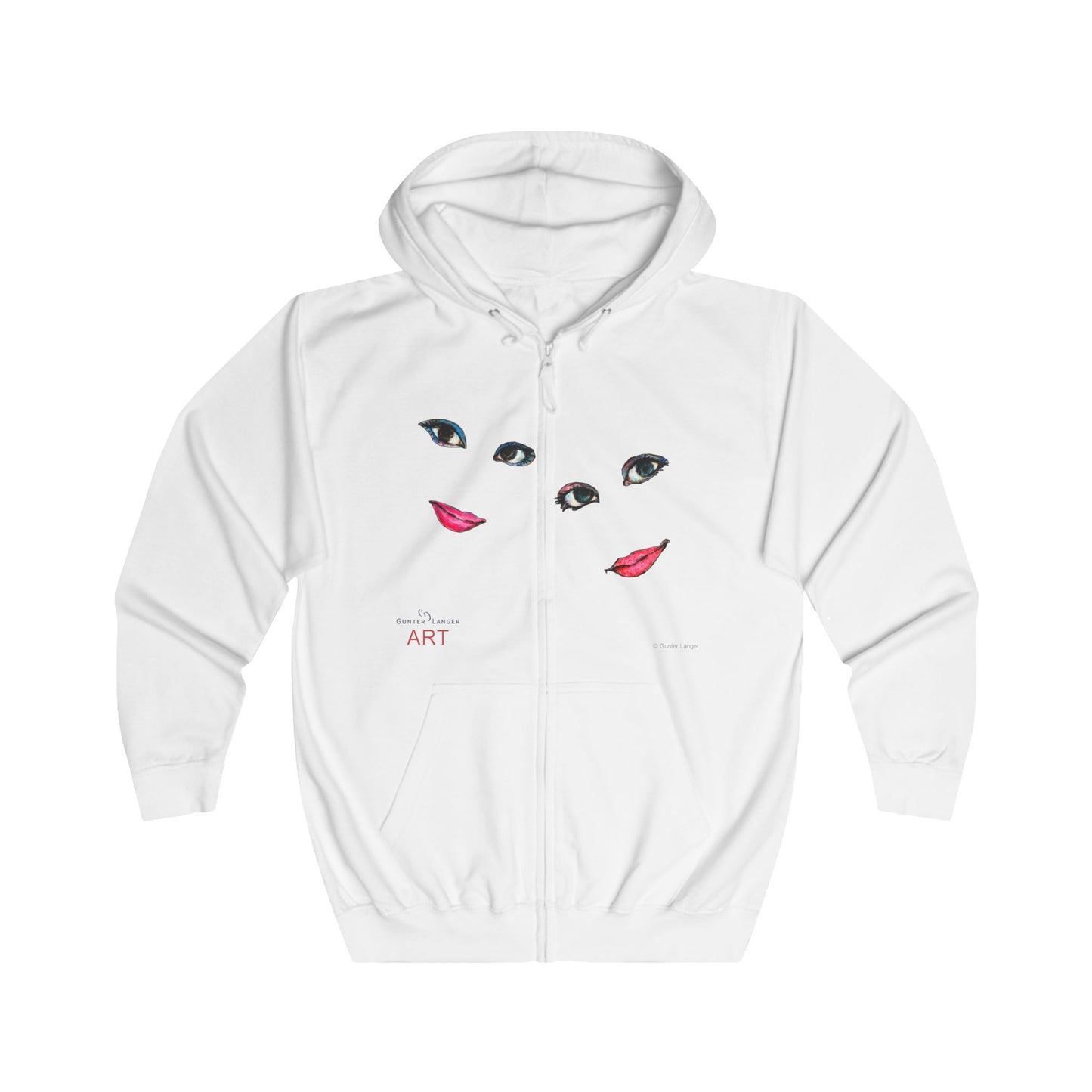 Unisex Full Zip Hoodie - Motiv: Front Augen & Rückseite Freundinnen, H 29,5 cm