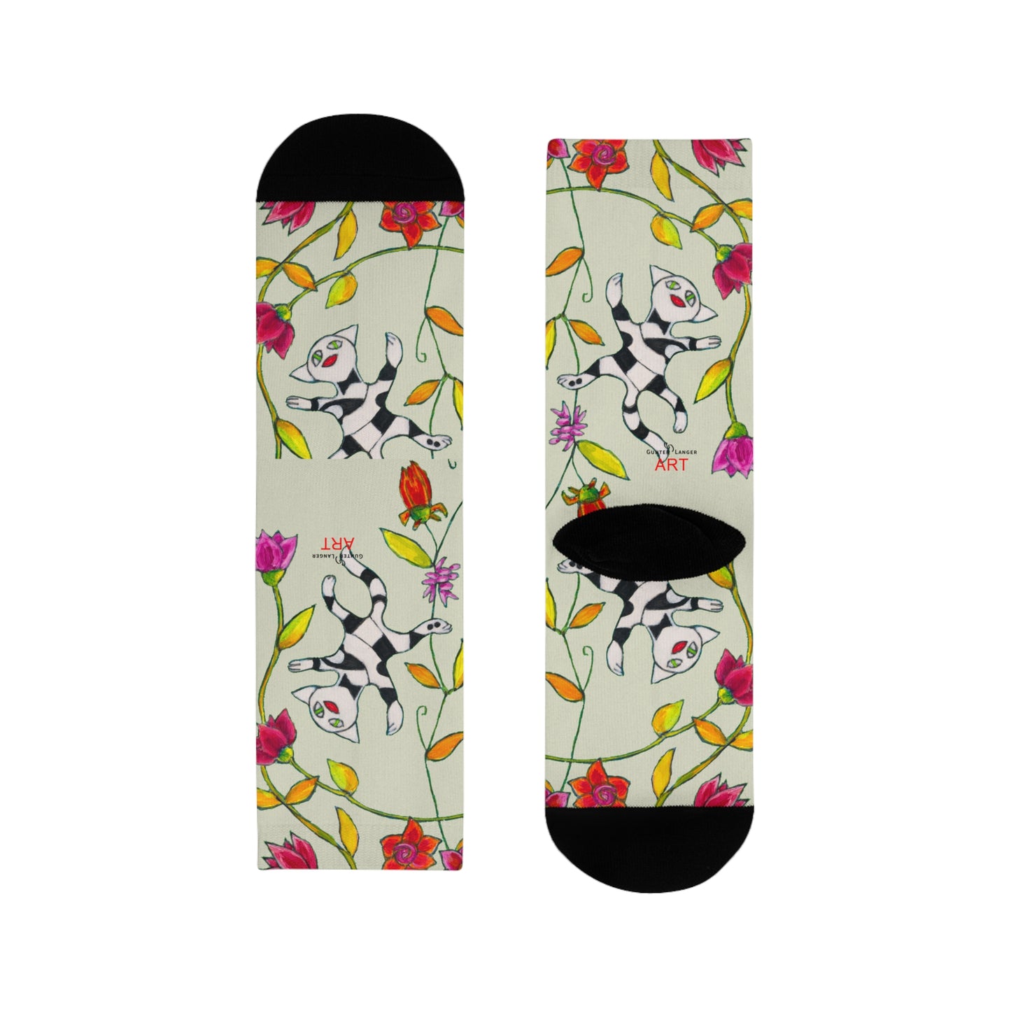 Sublimation Crew Socks (EU) - Motiv: Katze fliegt durch Ranken L