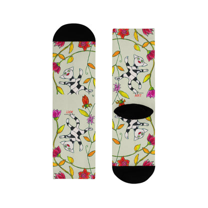 Sublimation Crew Socks (EU) - Motiv: Katze fliegt durch Ranken L