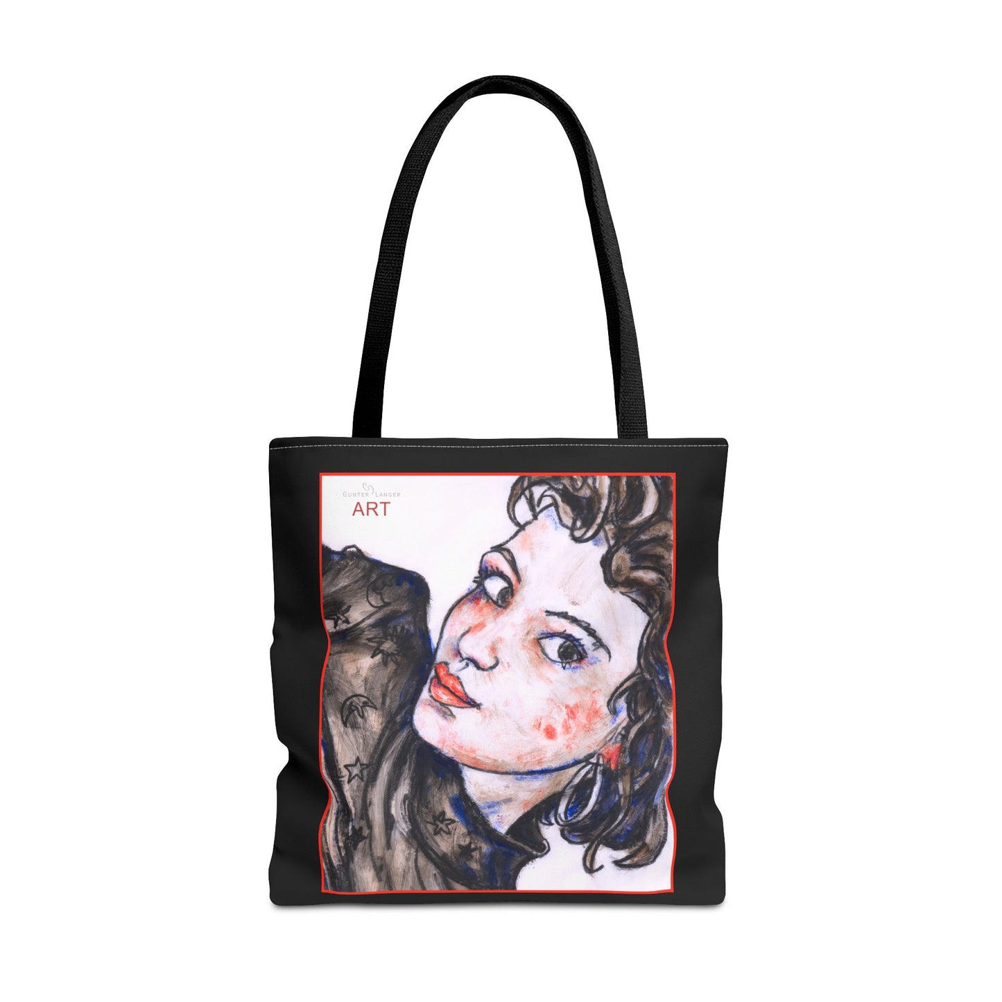 Tote Bag (AOP) - Motiv: Front Annette & Rückseite Annette 37cm, schwarz