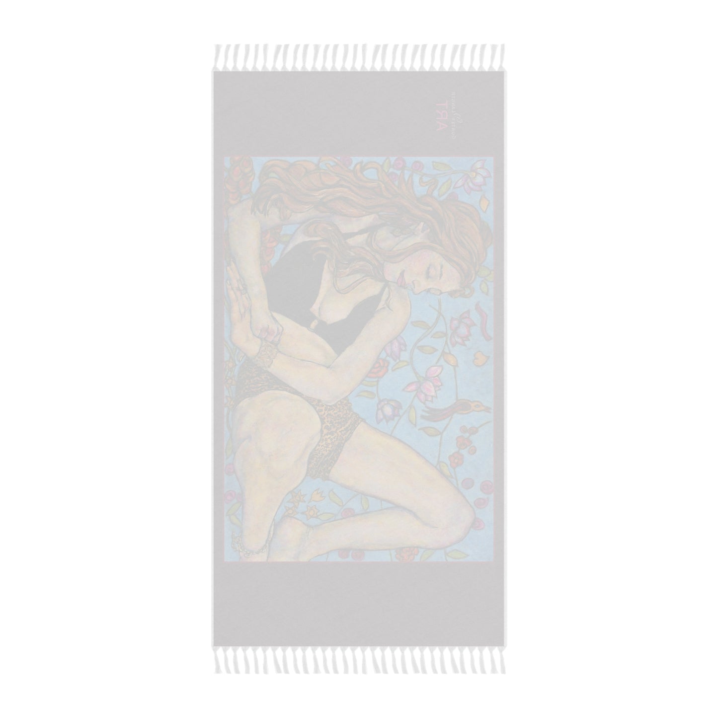 Boho Beach Cloth - Motiv: Ida, groß,  roter Rahmen, Tuch: Dunkelrot, 97 x 206 cm