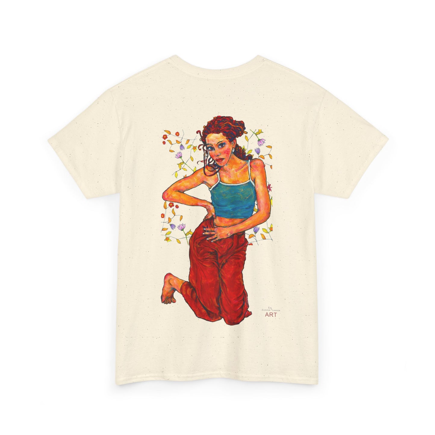 Unisex Heavy Cotton Tee - Motiv: Front, Lea, Ranken, H 13cm & Rückseite, Lea, Ranken, H 40,45 cm, Neck Label