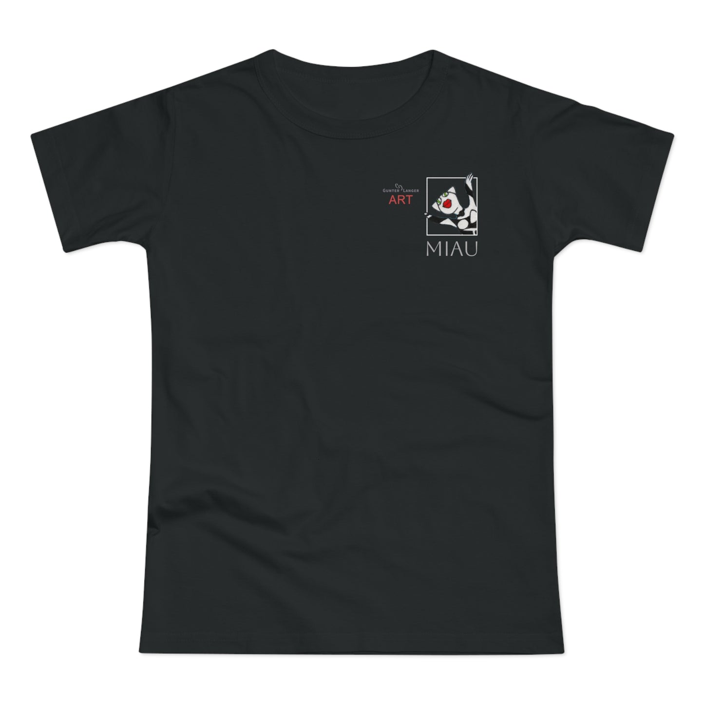 Copy of Single Jersey Women's T-shirt - dunkel - Motiv: Miau, Weiß, H 7 cm