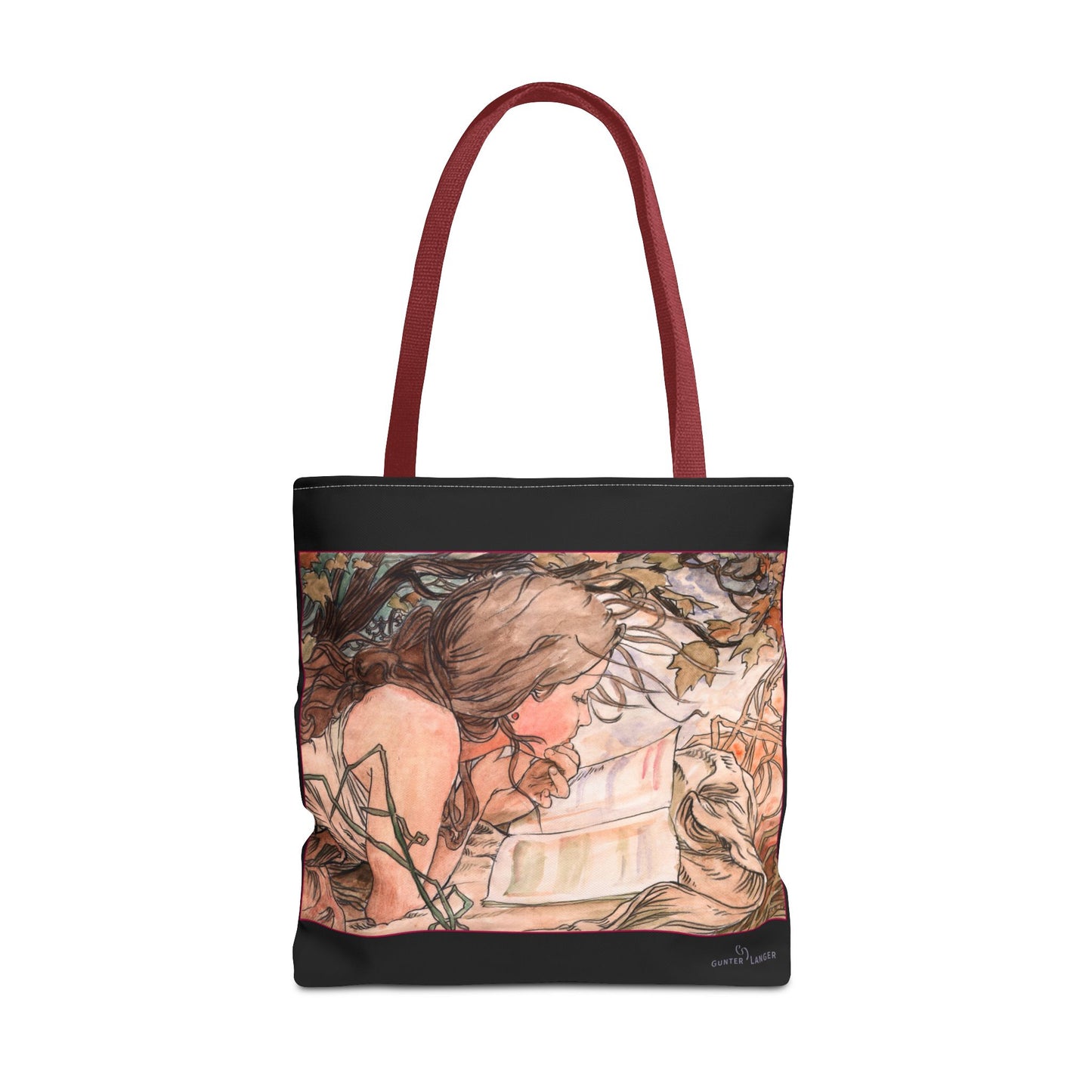 Tote Bag (AOP) - Jugendstil - Motiv: Front Antonia & Rückseite Antonia, Schwarz