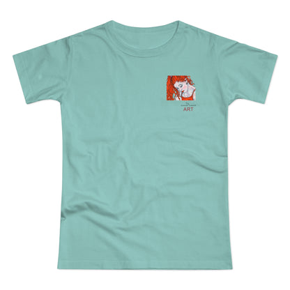 Single Jersey Women's T-shirt - hell - Motiv:  Front Julia, Ausschnitt 6,7 cm & Rückseite Julia, H 37 cm