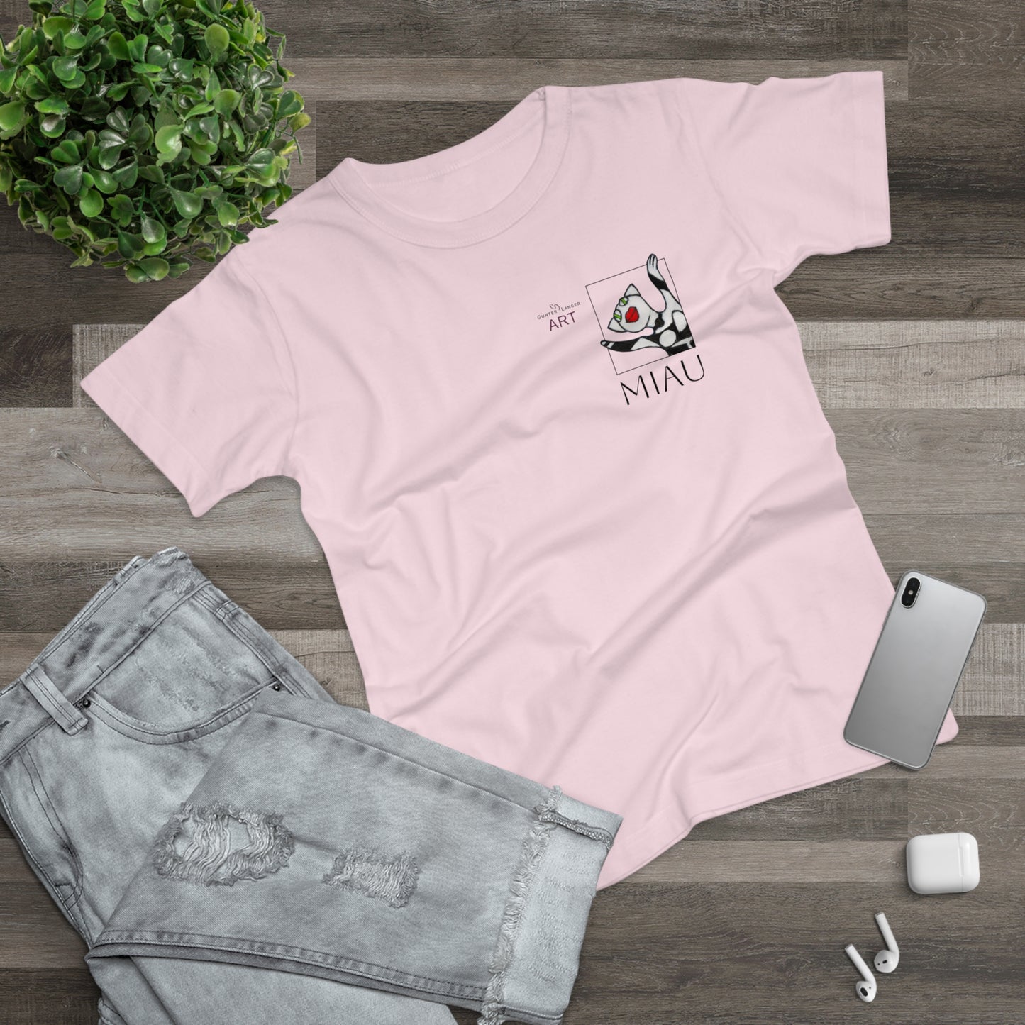 Single Jersey Women's T-shirt - hell - Motiv: Miau, H 9,7 cm