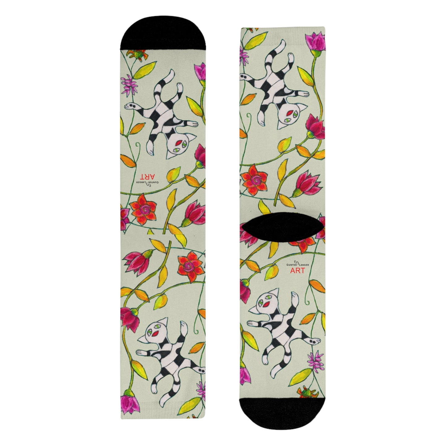 Sublimation Crew Socks (EU) - Motiv: Katze fliegt durch Ranken