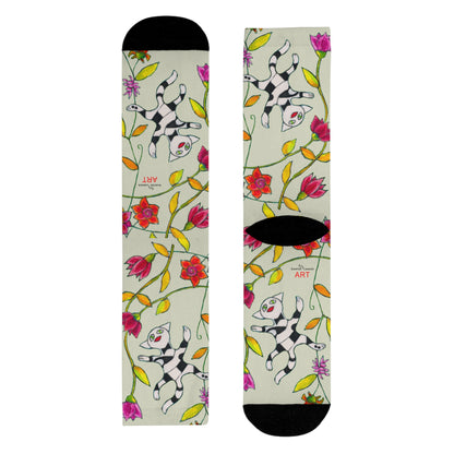 Sublimation Crew Socks (EU) - Motiv: Katze fliegt durch Ranken