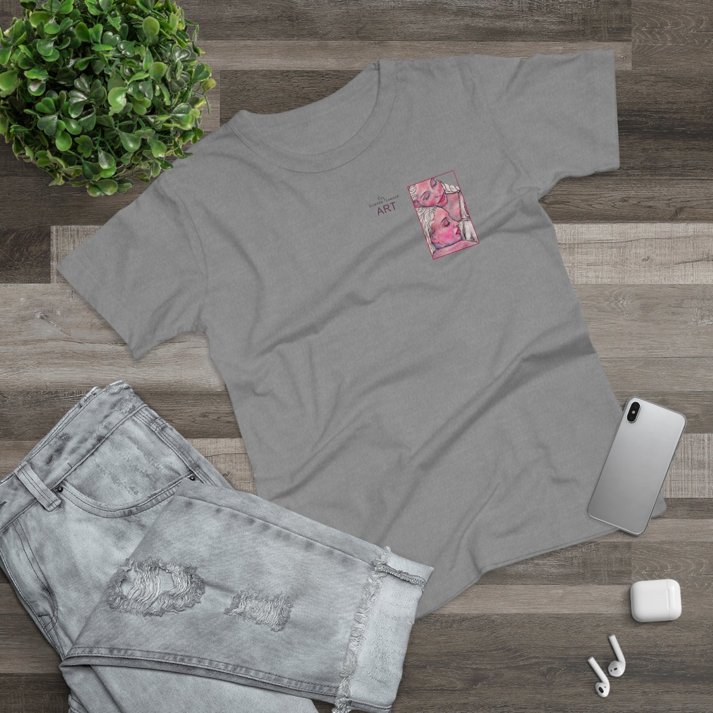 Single Jersey Women's T-shirt - hell - Motiv: Zuflucht, Ausschnitt, H 10 cm