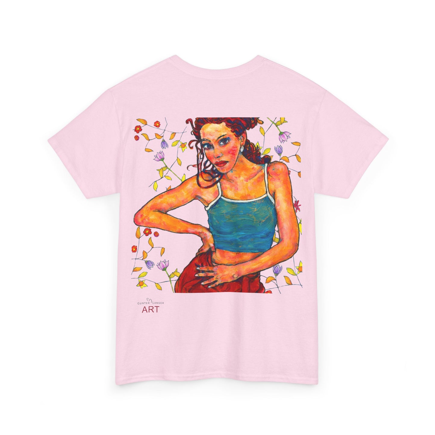Unisex Heavy Cotton Tee - Motiv: Front, Lea, H 13cm & Rückseite, Lea A02, Ranken, 40 cm, Neck Label