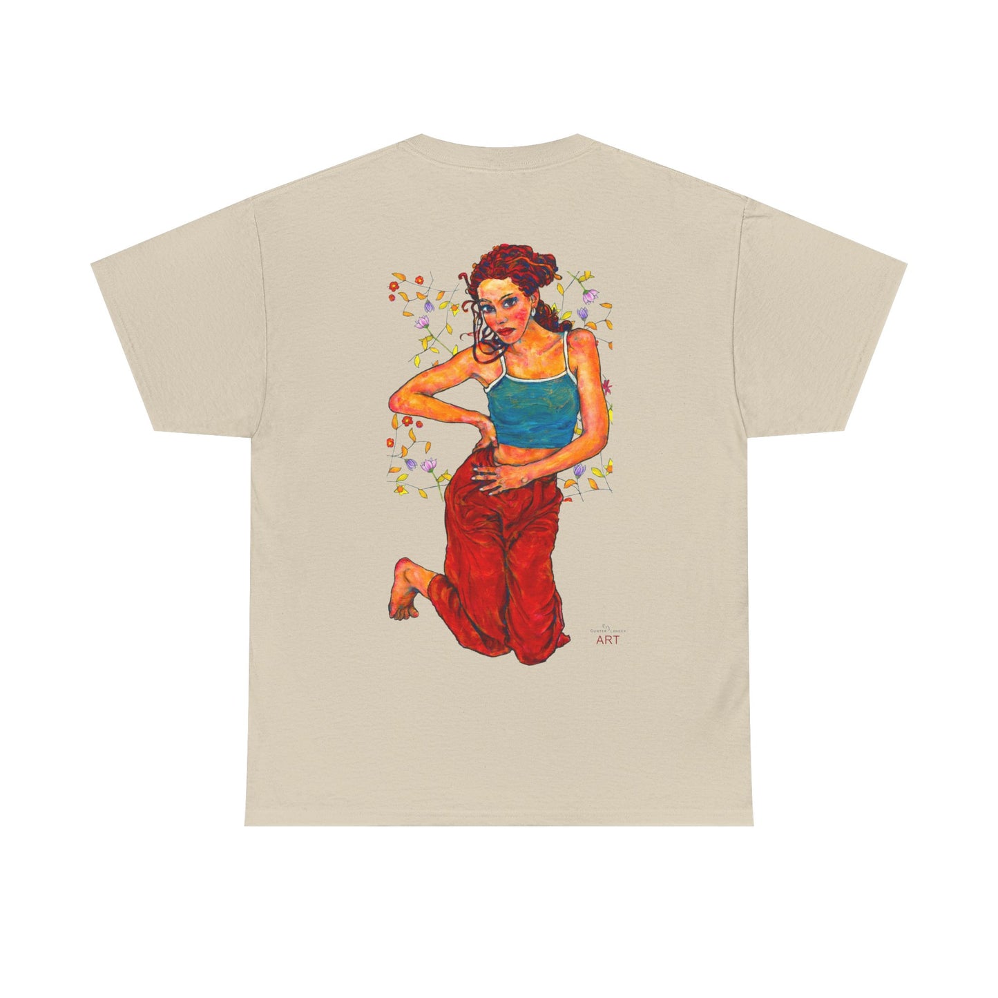 Unisex Heavy Cotton Tee - Motiv: Front, Lea, Ranken, H 13cm & Rückseite, Lea, Ranken, H 40,45 cm, Neck Label