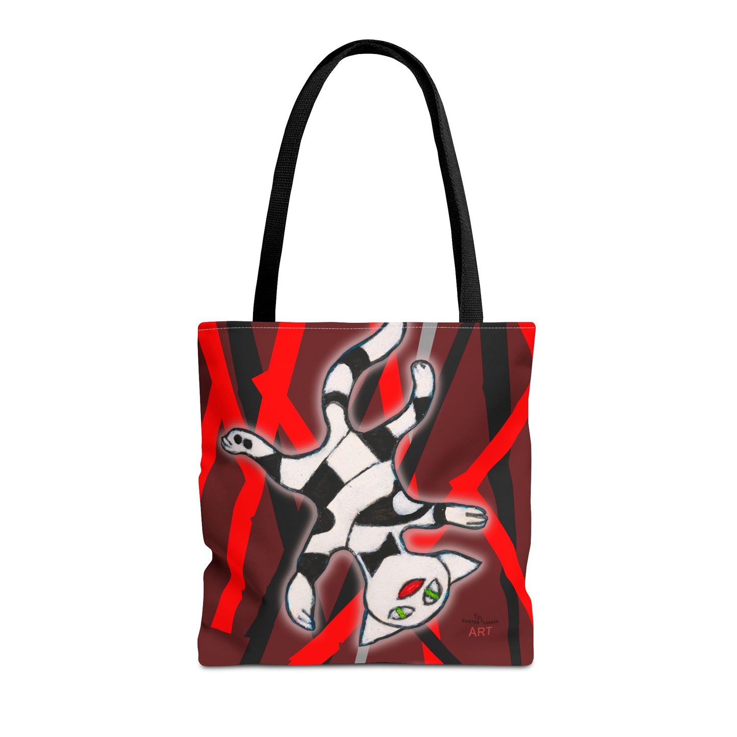 Tote Bag (AOP) - Motiv: Mikado Rot, mit Katze schwebt