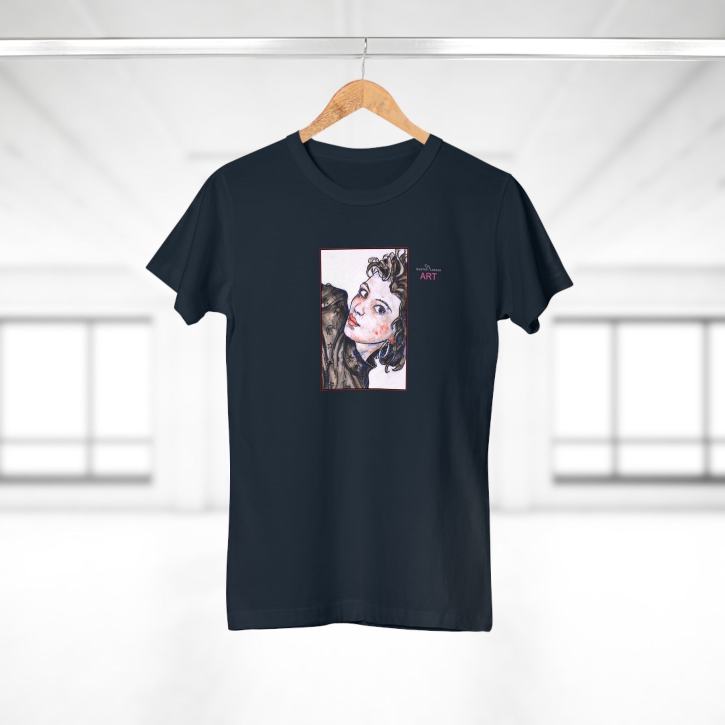 Single Jersey Women's T-shirt - dunkel - Motiv: Front Annette, H 20 cm & Rückseite Annette, H 35,56 cm