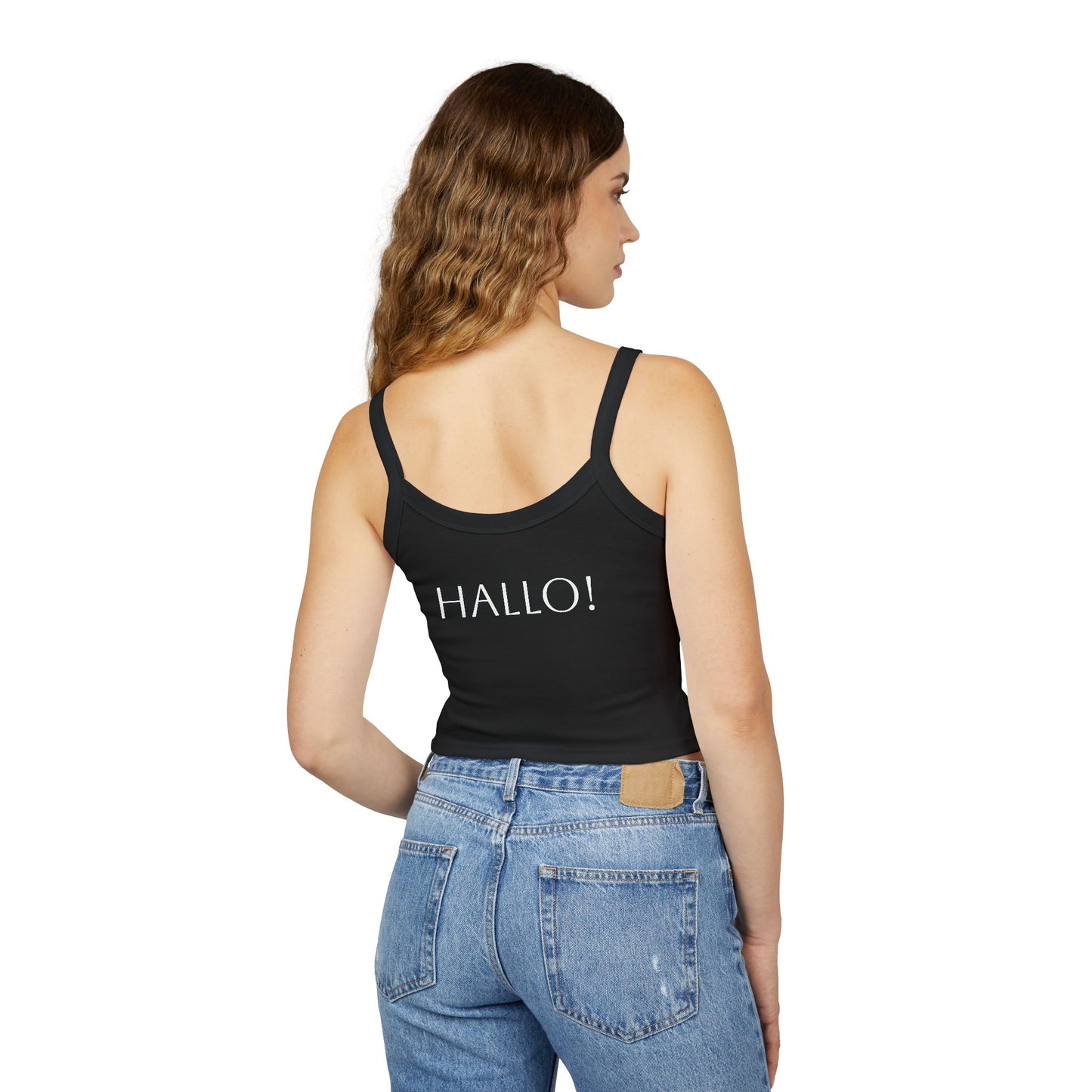 Women's Spaghetti Strap Tank Top - Motiv: Front Carla & Rückseite Schrift  Hallo!