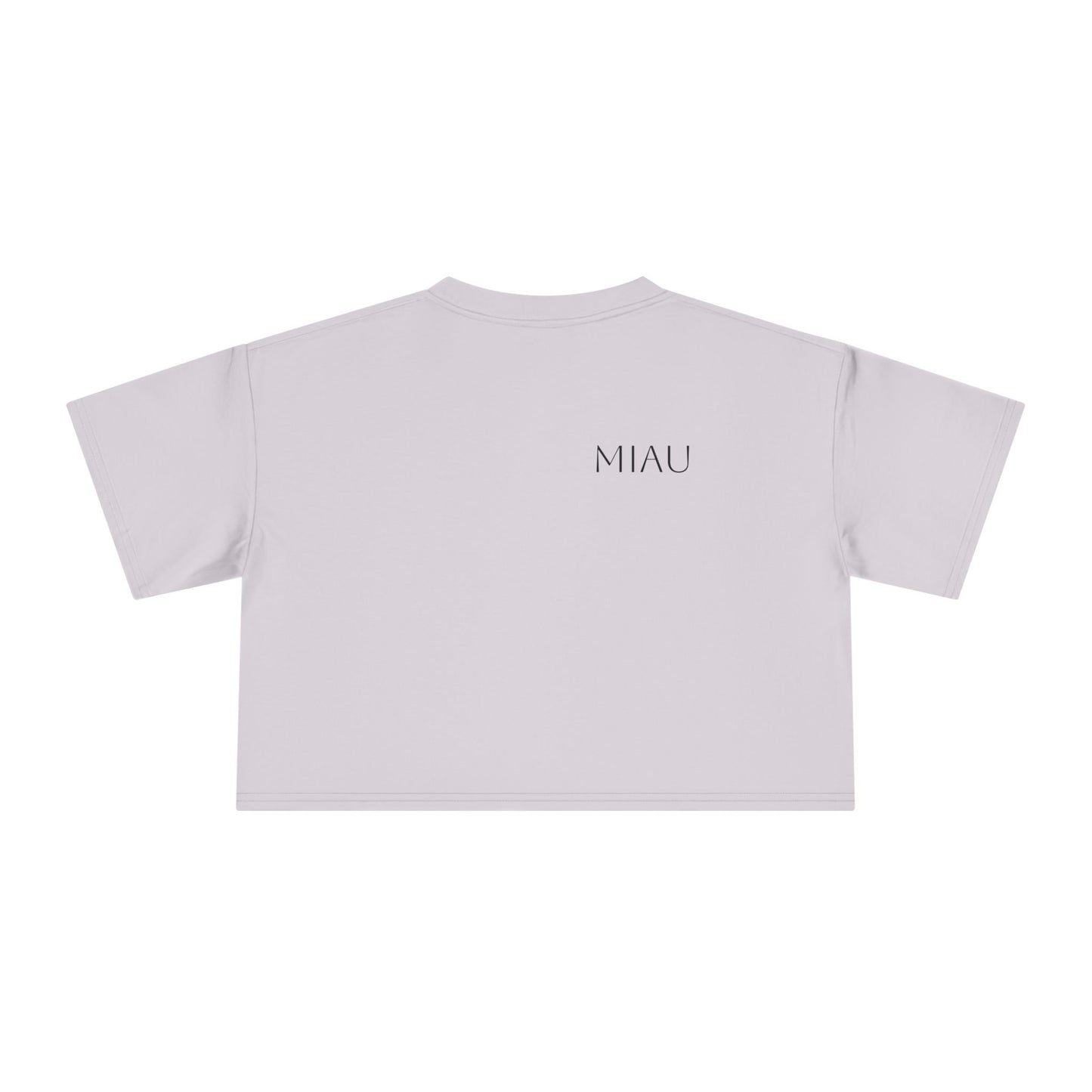 Women's Crop Tee - Motiv: Motiv: Front "Miau" klein, schwarz, H 8 cm, Rückseite "Miau"