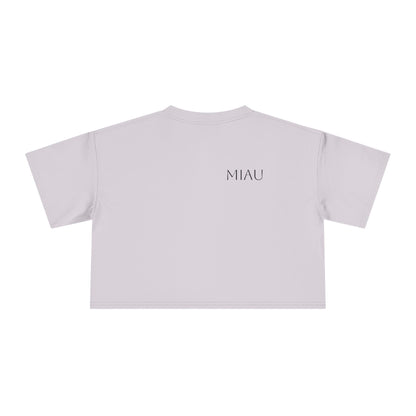 Women's Crop Tee - Motiv: Motiv: Front "Miau" klein, schwarz, H 8 cm, Rückseite "Miau"
