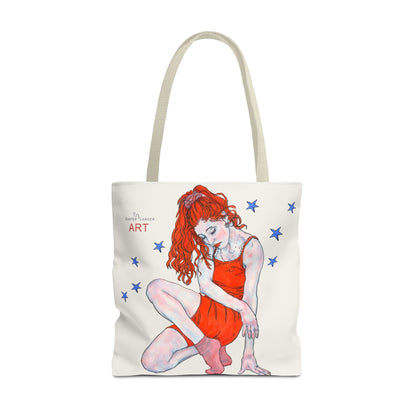 Tote Bag (AOP) - Motiv: Front Julia & Rückseite Julia 41,44cm Beige, Blaue Sterne