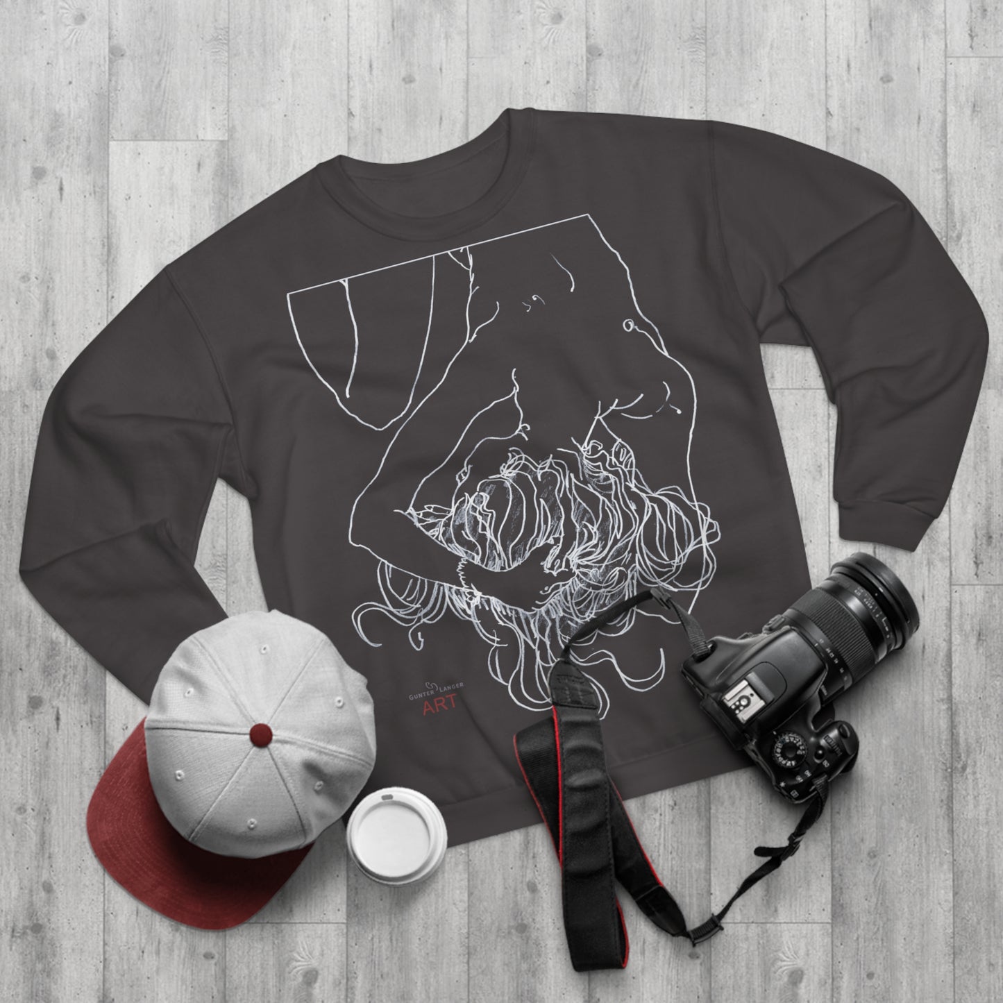 Unisex Crew Neck Sweatshirt (EU) - Motiv: Front Alisha (Ausschnitt H 49 cm) & Rückseite Alisha, H 49 cm (weiß)