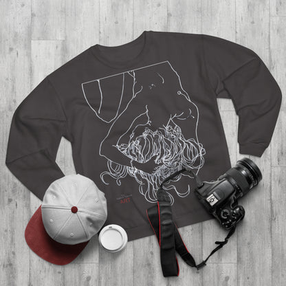 Unisex Crew Neck Sweatshirt (EU) - Motiv: Front Alisha (Ausschnitt H 49 cm) & Rückseite Alisha, H 49 cm (weiß)