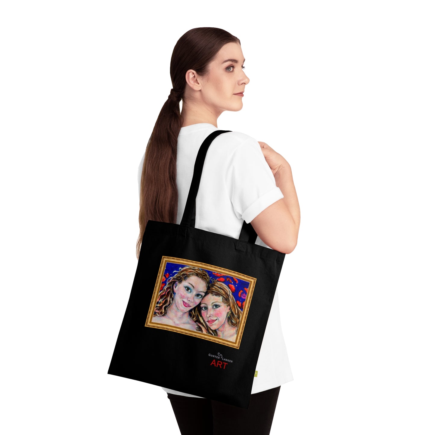 Organic Cotton Tote Bag - Motiv: Freundinnen (gerahmt), einseitig bedruckt, H30 cm