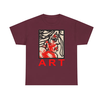 Unisex Heavy Cotton Tee - Motiv: Front, Ria mit Art Rot, H 40 cm
