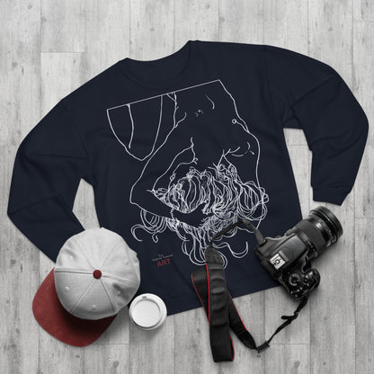 Unisex Crew Neck Sweatshirt (EU) - Motiv: Front Alisha (Ausschnitt H 49 cm) & Rückseite Alisha, H 49 cm (weiß)