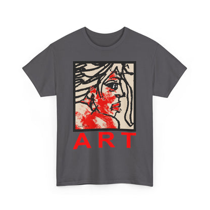 Unisex Heavy Cotton Tee - Motiv: Front, Ria mit Art Rot, H 40 cm