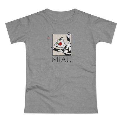 Single Jersey Women's T-shirt - hell - Motiv: Front Miau, H 15,3 cm, Rückseite Miau, H27,94 cm