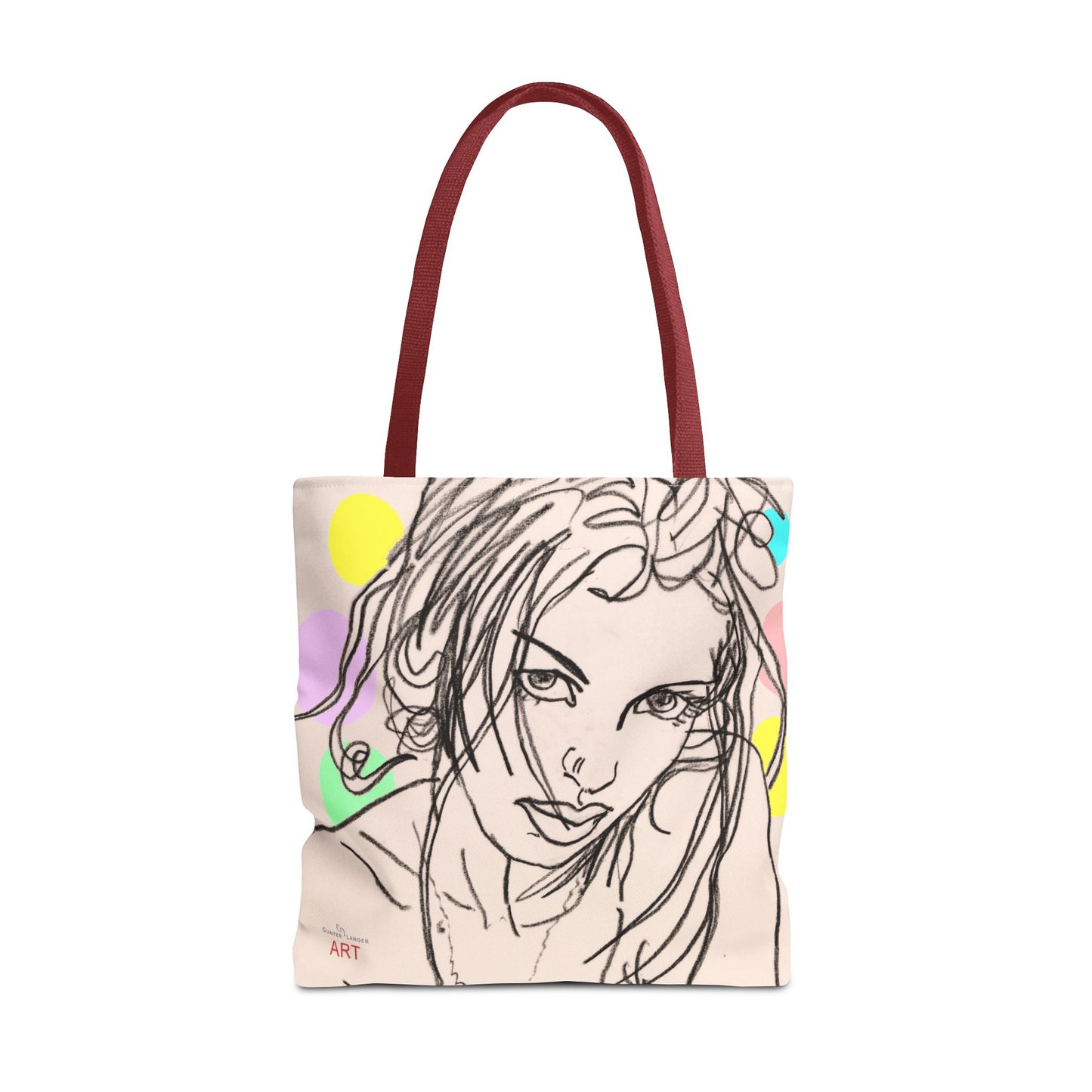 Tote Bag (AOP) - Motiv:  Front Rosalie & Rückseite Bea, Farbiger Hintergrund