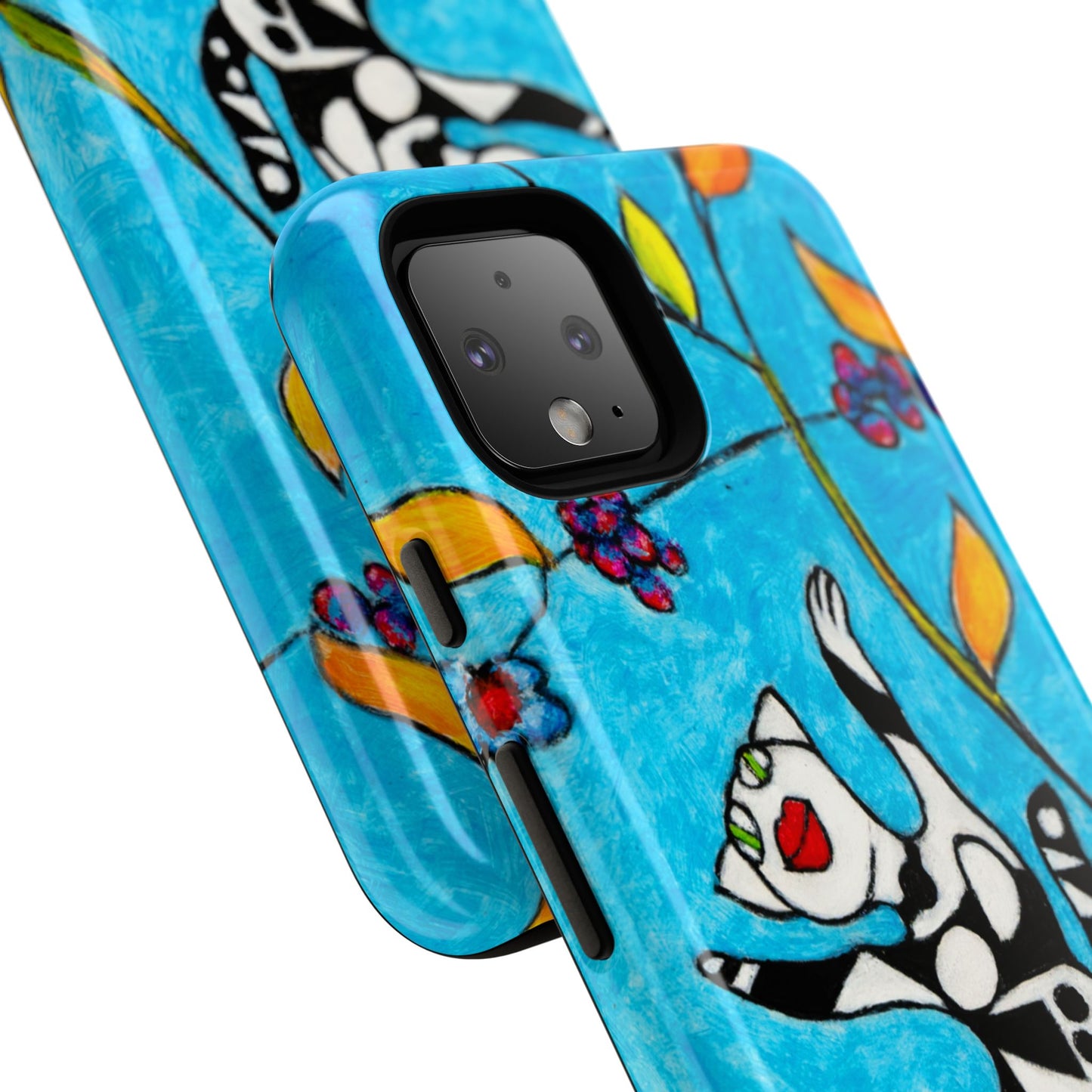 Tough Cases - Google Pixel - Samsung Galaxy - Motiv: Karierte Katze hüpft