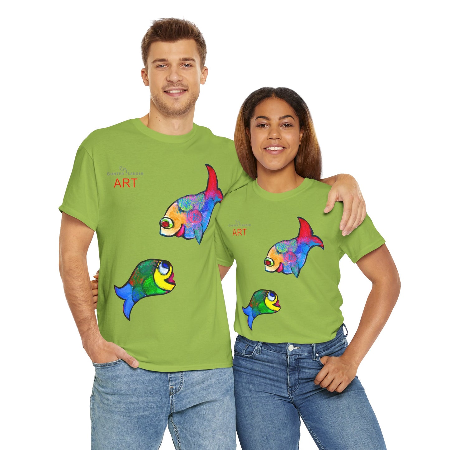 Unisex Heavy Cotton Tee - Motiv: Front Zwei Fische zueinander