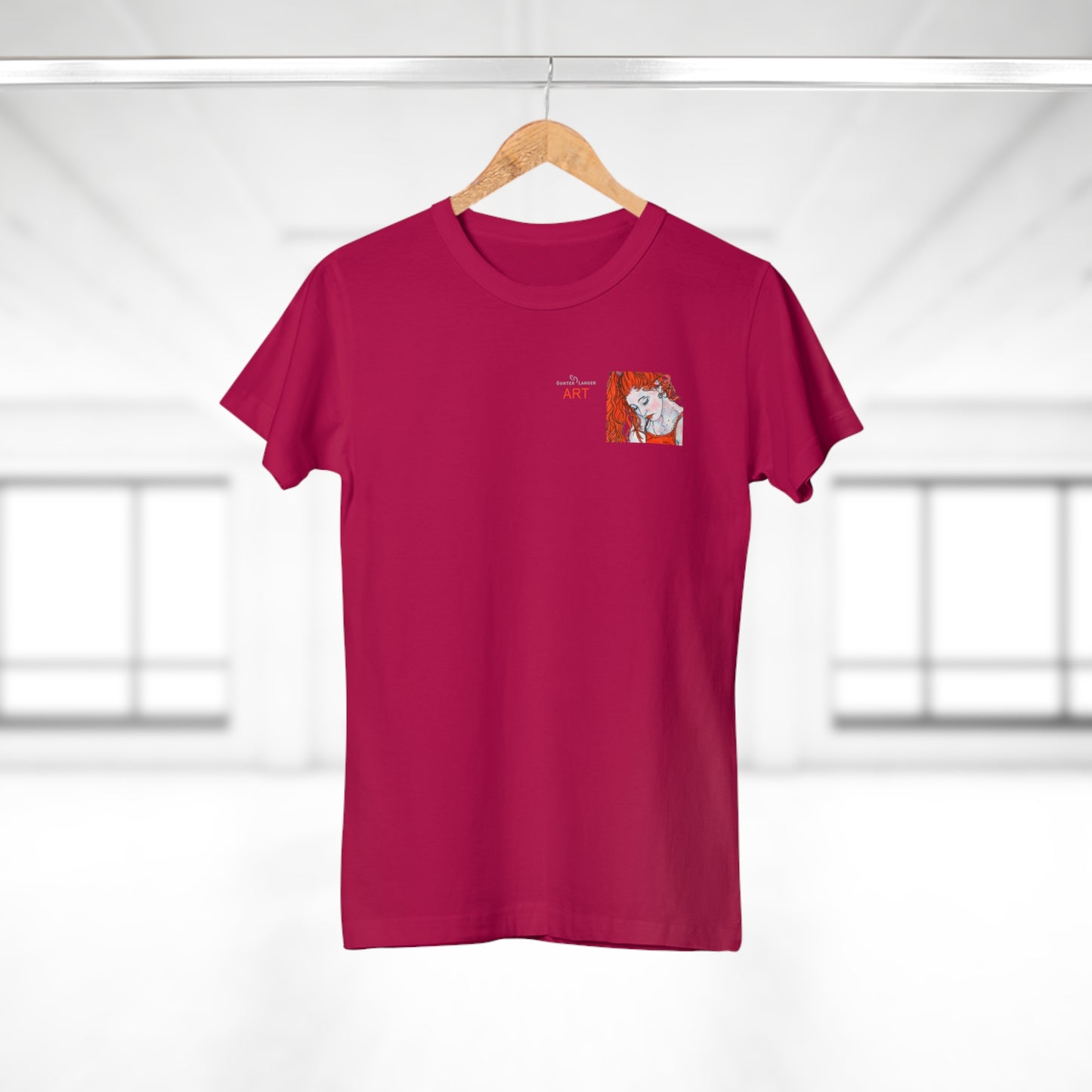 Single Jersey Women's T-shirt - dunkel - Motiv:  Front Julia, Ausschnitt 6,7 cm & Rückseite Julia, H 37 cm