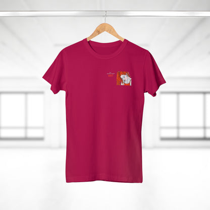 Single Jersey Women's T-shirt - dunkel - Motiv:  Front Julia, Ausschnitt 6,7 cm & Rückseite Julia, H 37 cm