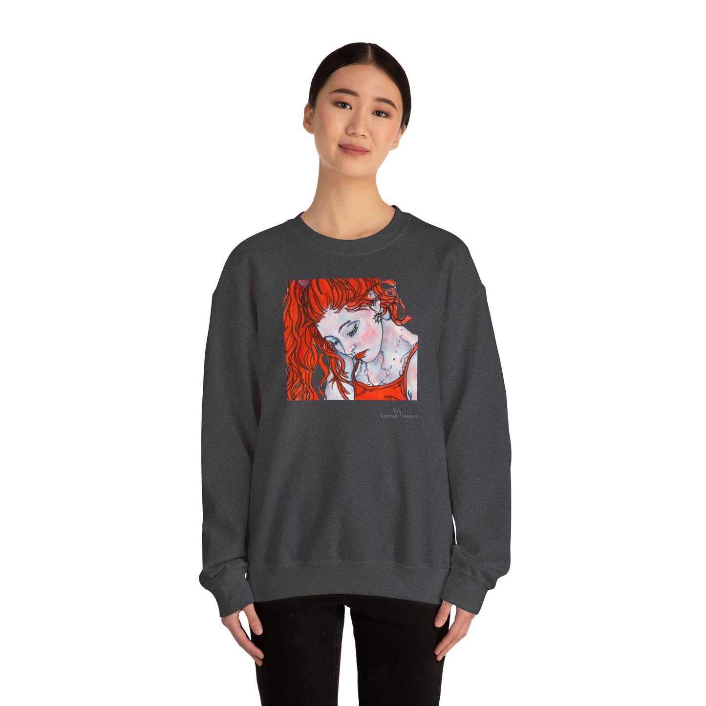 Unisex Heavy Blend™ Crewneck Sweatshirt - Motiv: Front Julia (Ausschnitt, 21,5 cm) & Rückseite Julia, H 43 cm