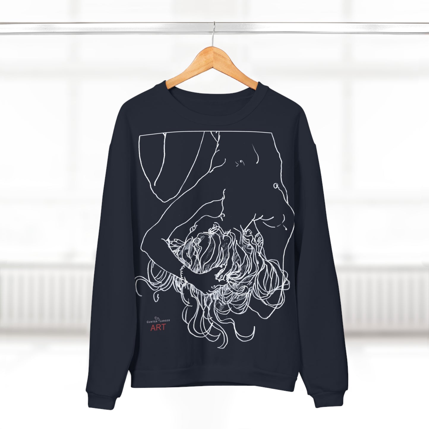 Unisex Crew Neck Sweatshirt (EU) - Motiv: Front Alisha (Ausschnitt H 49 cm) & Rückseite Alisha, H 49 cm (weiß)