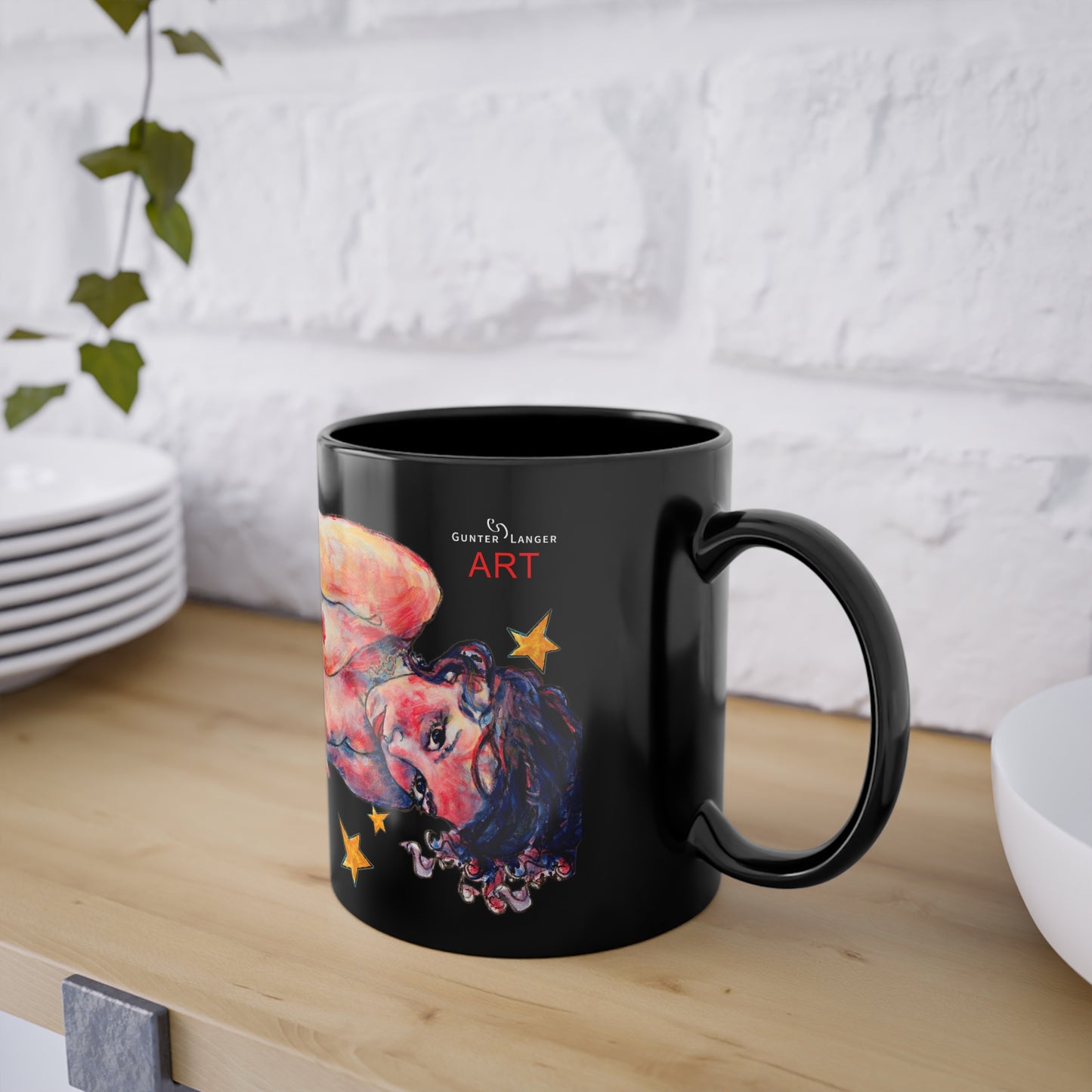 Black Coffee Cup, 11oz - Motiv: Annette, Sterne, Gespiegelt